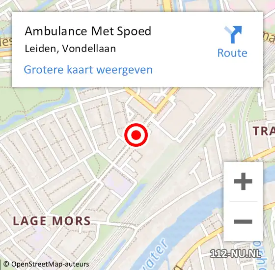 Locatie op kaart van de 112 melding: Ambulance Met Spoed Naar Leiden, Vondellaan op 4 december 2018 20:49