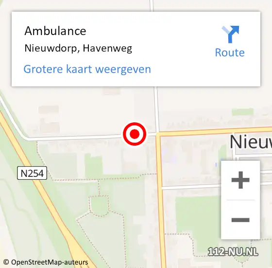 Locatie op kaart van de 112 melding: Ambulance Nieuwdorp, Havenweg op 5 december 2018 09:37