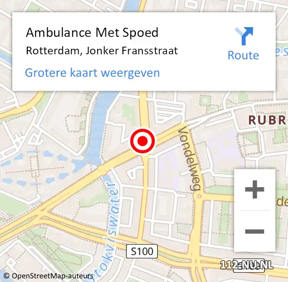 Locatie op kaart van de 112 melding: Ambulance Met Spoed Naar Rotterdam, Jonker Fransstraat op 5 december 2018 10:44