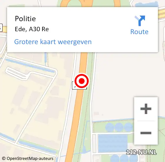 Locatie op kaart van de 112 melding: Politie Ede, A30 Re op 5 december 2018 16:59