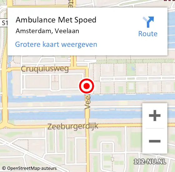 Locatie op kaart van de 112 melding: Ambulance Met Spoed Naar Amsterdam, Veelaan op 5 december 2018 18:18