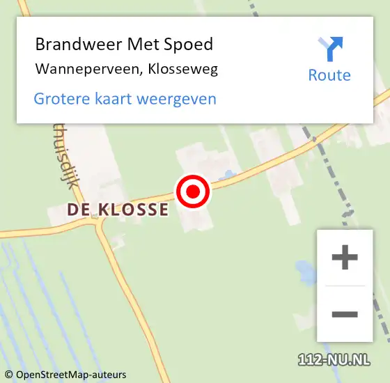 Locatie op kaart van de 112 melding: Brandweer Met Spoed Naar Wanneperveen, Klosseweg op 5 december 2018 19:15