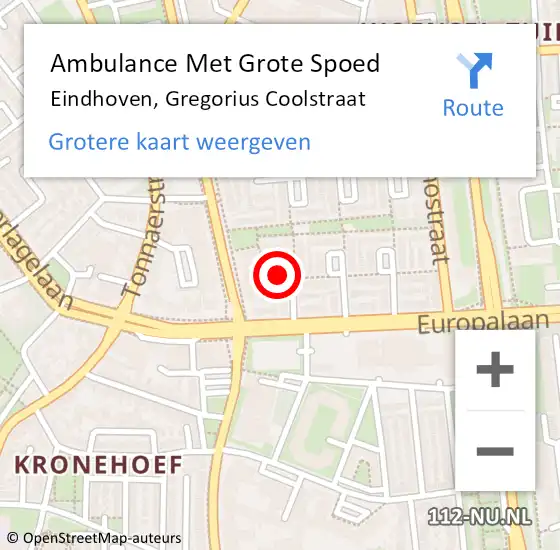 Locatie op kaart van de 112 melding: Ambulance Met Grote Spoed Naar Eindhoven, Gregorius Coolstraat op 5 december 2018 20:02