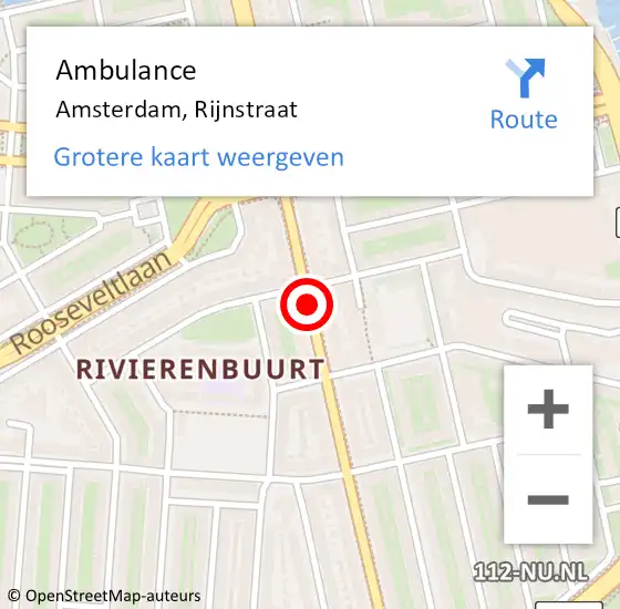 Locatie op kaart van de 112 melding: Ambulance Amsterdam, Rijnstraat op 6 december 2018 03:29