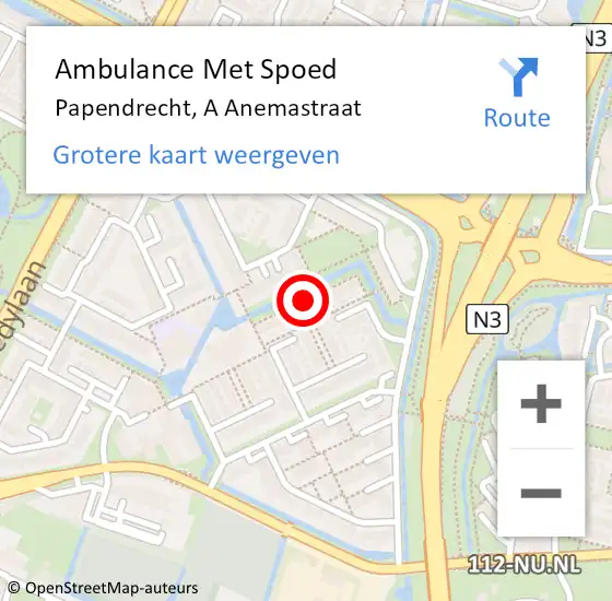 Locatie op kaart van de 112 melding: Ambulance Met Spoed Naar Papendrecht, A Anemastraat op 6 december 2018 05:45