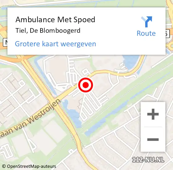 Locatie op kaart van de 112 melding: Ambulance Met Spoed Naar Tiel, De Blomboogerd op 6 december 2018 10:01