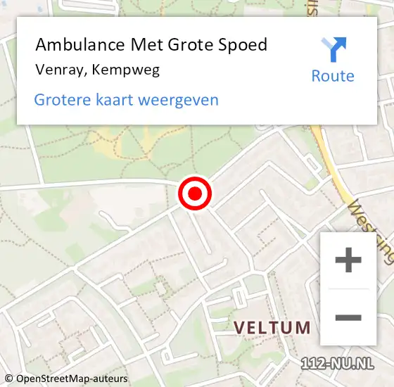 Locatie op kaart van de 112 melding: Ambulance Met Grote Spoed Naar Venray, Kempweg op 6 december 2018 10:18