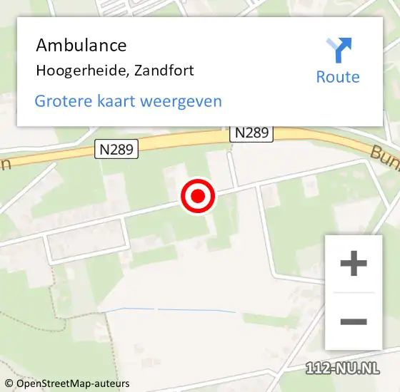 Locatie op kaart van de 112 melding: Ambulance Hoogerheide, Zandfort op 6 december 2018 10:21