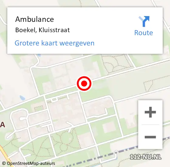 Locatie op kaart van de 112 melding: Ambulance Boekel, Kluisstraat op 6 december 2018 13:25