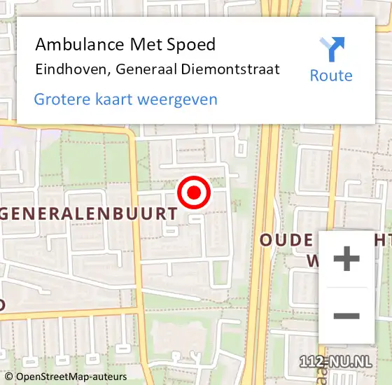 Locatie op kaart van de 112 melding: Ambulance Met Spoed Naar Eindhoven, Generaal Diemontstraat op 6 december 2018 18:25