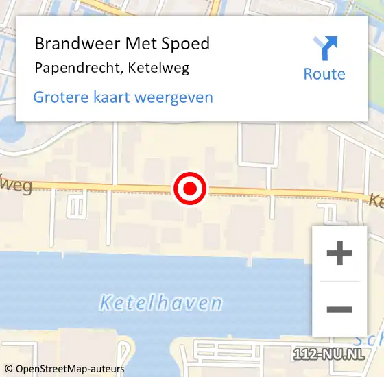 Locatie op kaart van de 112 melding: Brandweer Met Spoed Naar Papendrecht, Ketelweg op 6 december 2018 18:26