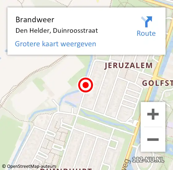 Locatie op kaart van de 112 melding: Brandweer Den Helder, Duinroosstraat op 6 december 2018 20:07