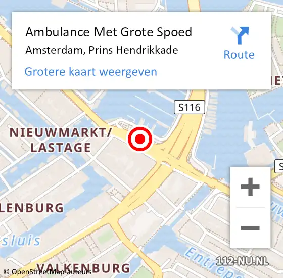 Locatie op kaart van de 112 melding: Ambulance Met Grote Spoed Naar Amsterdam, Prins Hendrikkade op 6 december 2018 21:18