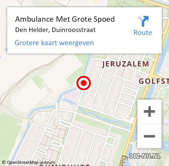 Locatie op kaart van de 112 melding: Ambulance Met Grote Spoed Naar Den Helder, Duinroosstraat op 6 december 2018 23:34