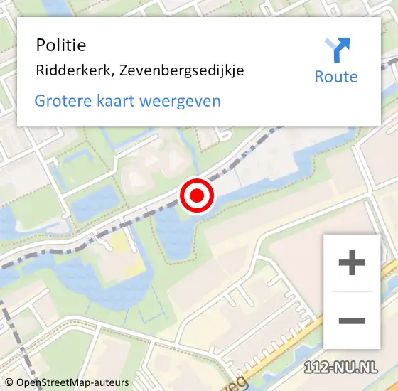 Locatie op kaart van de 112 melding: Politie Ridderkerk, Zevenbergsedijkje op 7 december 2018 02:29
