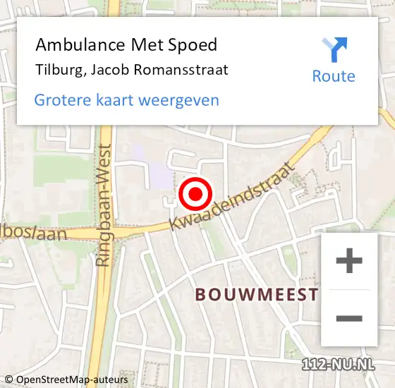 Locatie op kaart van de 112 melding: Ambulance Met Spoed Naar Tilburg, Jacob Romansstraat op 7 december 2018 09:30