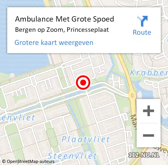 Locatie op kaart van de 112 melding: Ambulance Met Grote Spoed Naar Bergen op Zoom, Princesseplaat op 7 december 2018 11:11
