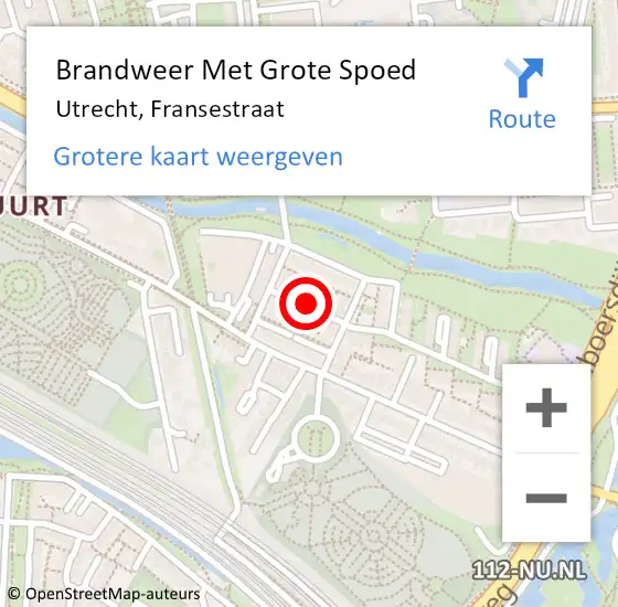 Locatie op kaart van de 112 melding: Brandweer Met Grote Spoed Naar Utrecht, Fransestraat op 17 maart 2014 01:54