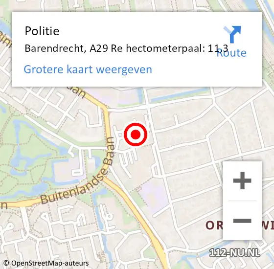 Locatie op kaart van de 112 melding: Politie Barendrecht, A15 Li op 7 december 2018 14:32