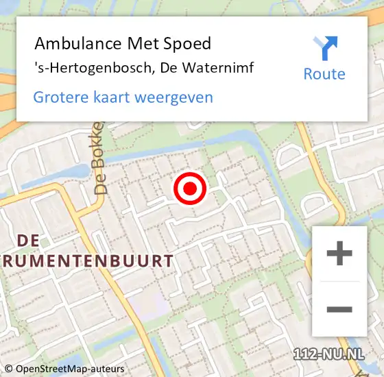 Locatie op kaart van de 112 melding: Ambulance Met Spoed Naar 's-Hertogenbosch, De Waternimf op 7 december 2018 23:08
