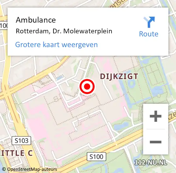 Locatie op kaart van de 112 melding: Ambulance Rotterdam, Dr. Molewaterplein op 8 december 2018 00:16