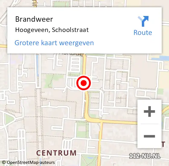 Locatie op kaart van de 112 melding: Brandweer Hoogeveen, Schoolstraat op 8 december 2018 03:31