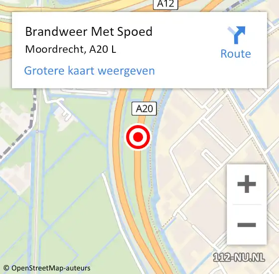 Locatie op kaart van de 112 melding: Brandweer Met Spoed Naar Moordrecht, A20 L op 8 december 2018 14:03