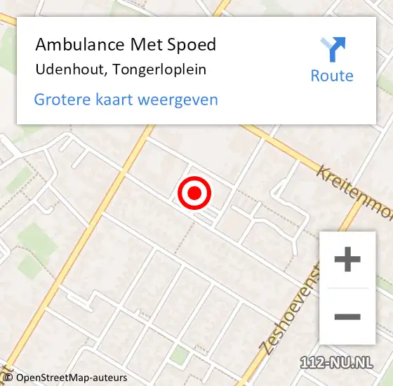 Locatie op kaart van de 112 melding: Ambulance Met Spoed Naar Udenhout, Tongerloplein op 8 december 2018 22:02