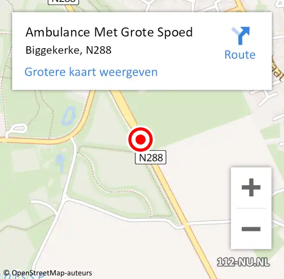 Locatie op kaart van de 112 melding: Ambulance Met Grote Spoed Naar Biggekerke, N288 op 8 december 2018 23:03