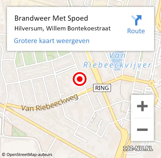 Locatie op kaart van de 112 melding: Brandweer Met Spoed Naar Hilversum, Willem Bontekoestraat op 9 december 2018 08:27