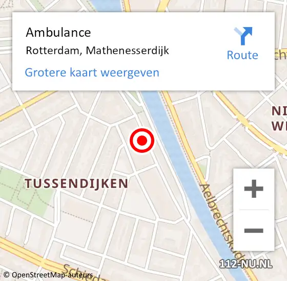 Locatie op kaart van de 112 melding: Ambulance Rotterdam, Mathenesserdijk op 9 december 2018 10:39