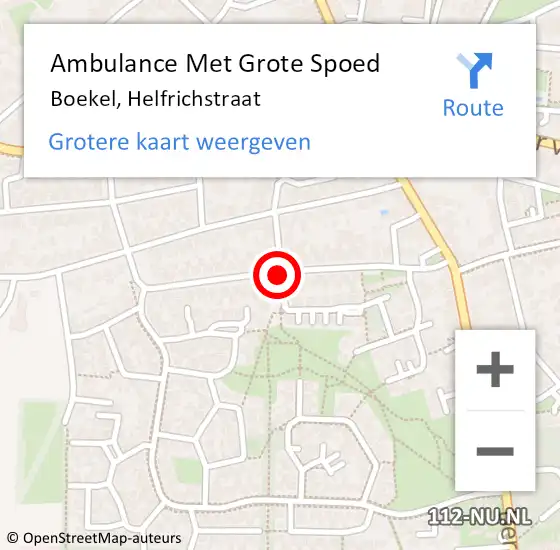 Locatie op kaart van de 112 melding: Ambulance Met Grote Spoed Naar Boekel, Helfrichstraat op 9 december 2018 10:48
