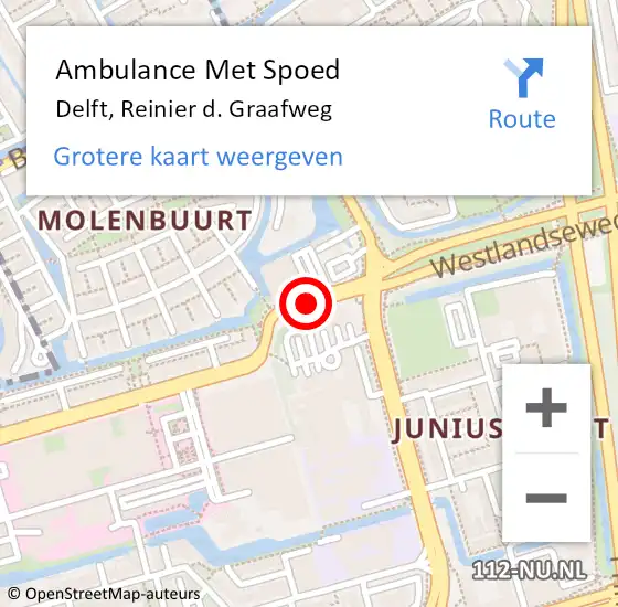 Locatie op kaart van de 112 melding: Ambulance Met Spoed Naar Delft, Reinier d. Graafweg op 9 december 2018 16:34