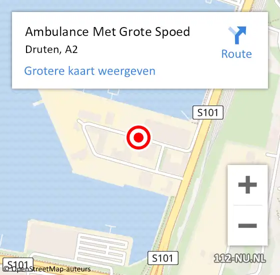 Locatie op kaart van de 112 melding: Ambulance Met Grote Spoed Naar Druten, A2 op 10 december 2018 08:06
