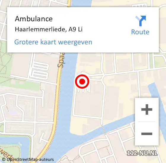 Locatie op kaart van de 112 melding: Ambulance Haarlemmerliede, A9 Li op 10 december 2018 08:59