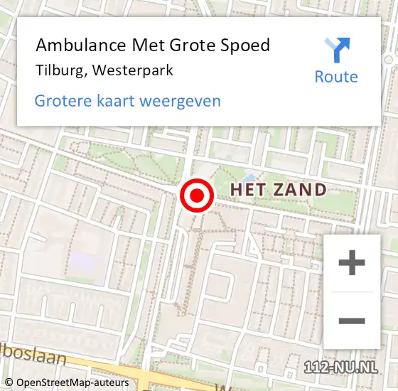 Locatie op kaart van de 112 melding: Ambulance Met Grote Spoed Naar Tilburg, Westerpark op 10 december 2018 10:55