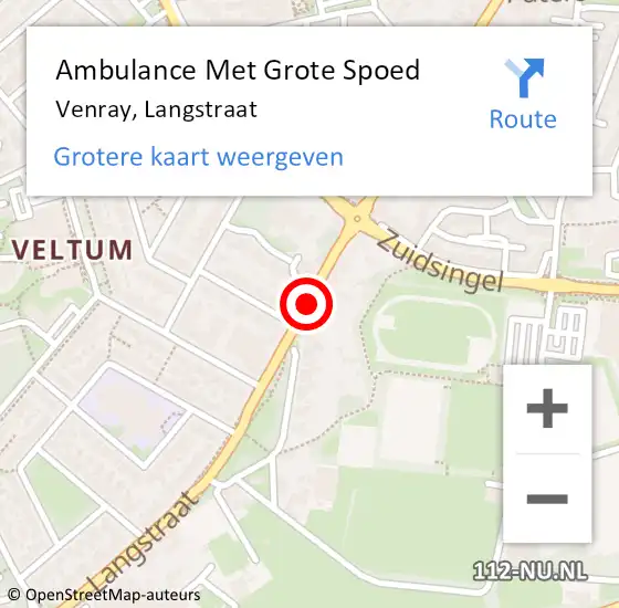 Locatie op kaart van de 112 melding: Ambulance Met Grote Spoed Naar Venray, Langstraat op 10 december 2018 13:02