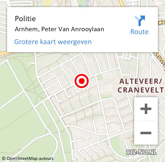 Locatie op kaart van de 112 melding: Politie Arnhem, Peter Van Anrooylaan op 10 december 2018 13:19