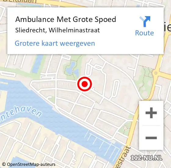 Locatie op kaart van de 112 melding: Ambulance Met Grote Spoed Naar Sliedrecht, Wilhelminastraat op 10 december 2018 15:01