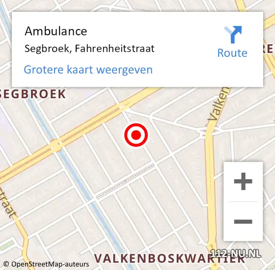 Locatie op kaart van de 112 melding: Ambulance Segbroek, Fahrenheitstraat op 10 december 2018 16:37