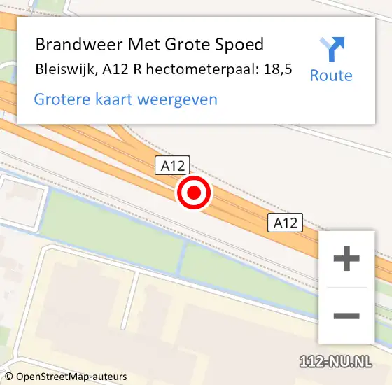 Locatie op kaart van de 112 melding: Brandweer Met Grote Spoed Naar Bleiswijk, A12 R op 10 december 2018 19:05