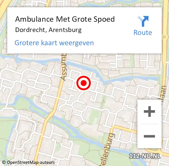 Locatie op kaart van de 112 melding: Ambulance Met Grote Spoed Naar Dordrecht, Arentsburg op 10 december 2018 20:58