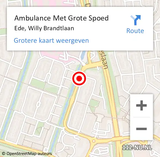 Locatie op kaart van de 112 melding: Ambulance Met Grote Spoed Naar Ede, Willy Brandtlaan op 11 december 2018 00:23