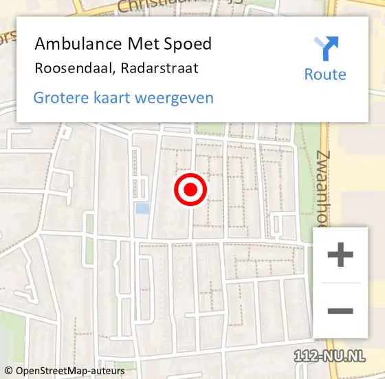 Locatie op kaart van de 112 melding: Ambulance Met Spoed Naar Roosendaal, Radarstraat op 11 december 2018 02:42
