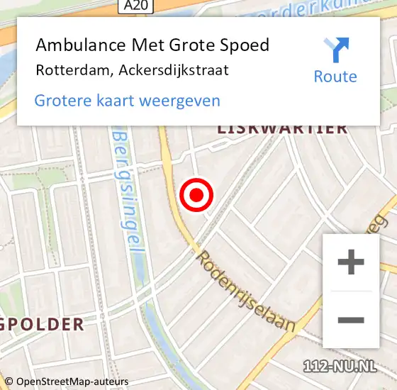 Locatie op kaart van de 112 melding: Ambulance Met Grote Spoed Naar Rotterdam, Ackersdijkstraat op 11 december 2018 03:04