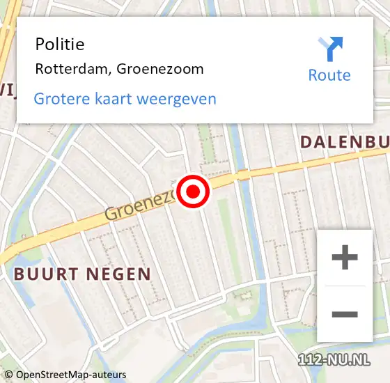 Locatie op kaart van de 112 melding: Politie Rotterdam, Groenezoom op 11 december 2018 11:06