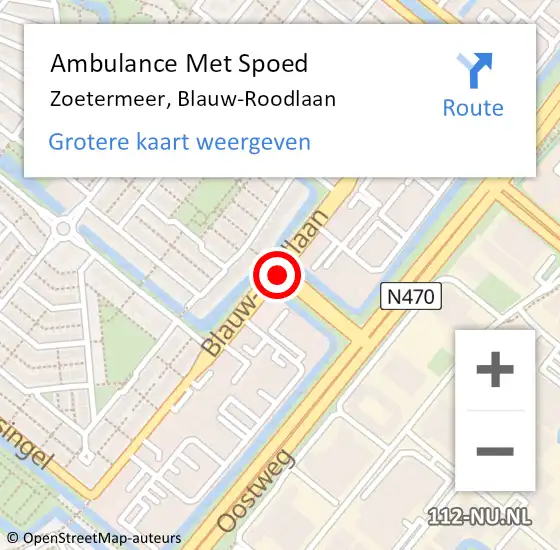 Locatie op kaart van de 112 melding: Ambulance Met Spoed Naar Zoetermeer, Blauw-Roodlaan op 11 december 2018 11:52