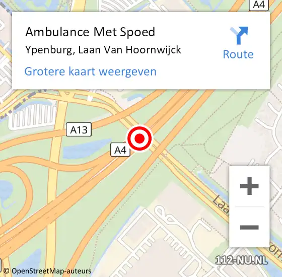 Locatie op kaart van de 112 melding: Ambulance Met Spoed Naar Ypenburg, Laan Van Hoornwijck op 11 december 2018 11:54