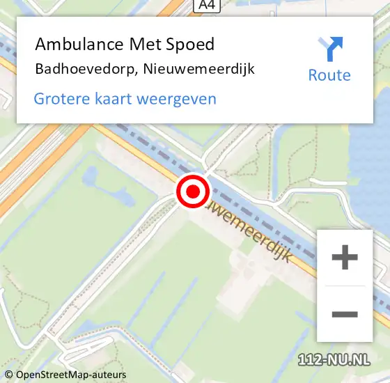 Locatie op kaart van de 112 melding: Ambulance Met Spoed Naar Badhoevedorp, Nieuwemeerdijk op 11 december 2018 11:57