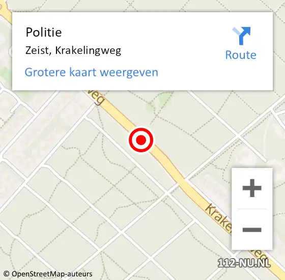 Locatie op kaart van de 112 melding: Politie Zeist, Krakelingweg op 11 december 2018 12:03